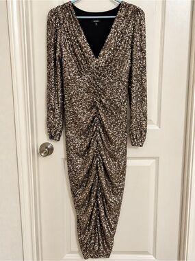 Express Silver Sequin Asymmetrical V-Neck Dress